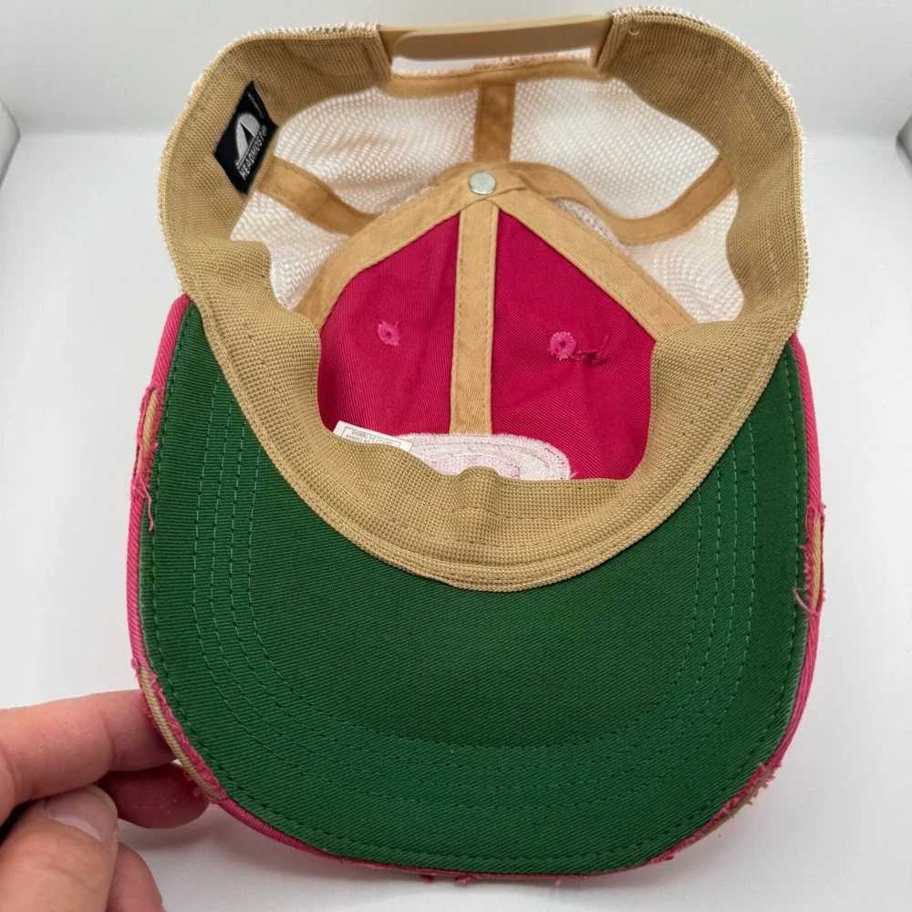 Headmost Trucker Hat Unisex OSFA Pink Distressed Georgia G Logo Snapback Cap